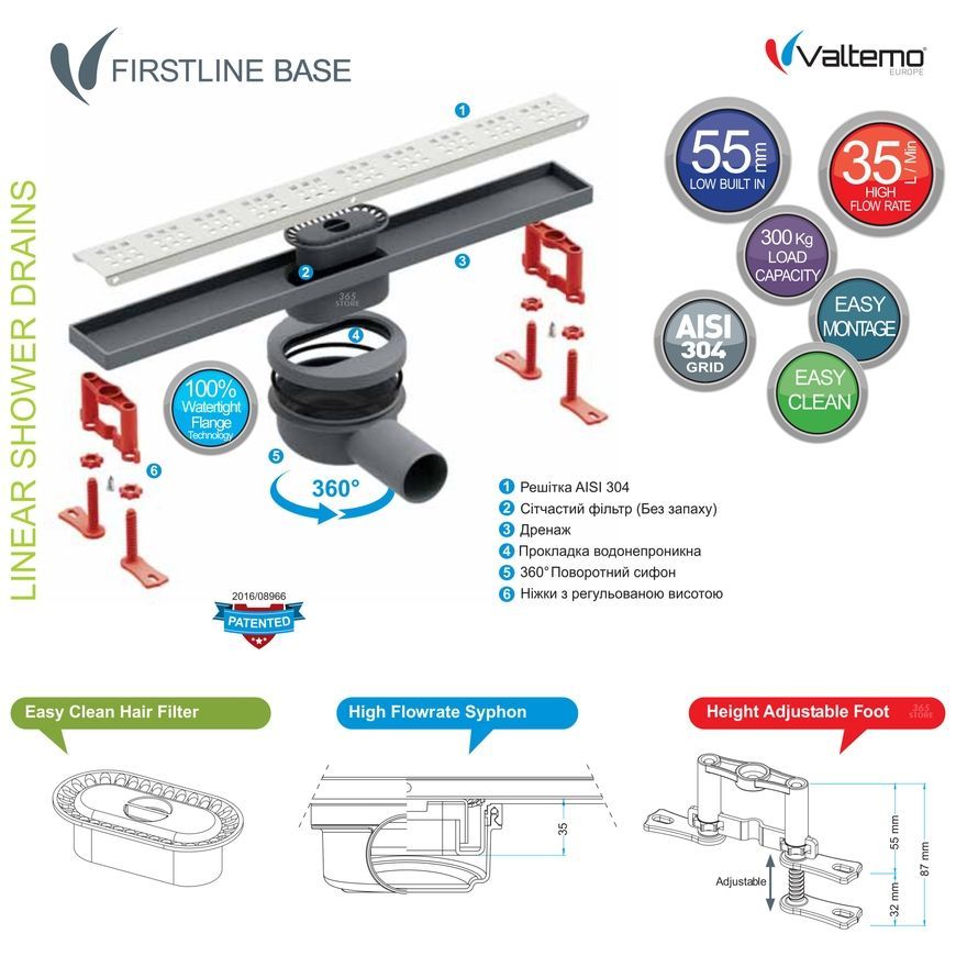 Трап VALTEMO Firstline Base с комбинированным затвором 800 мм - VLD-510330