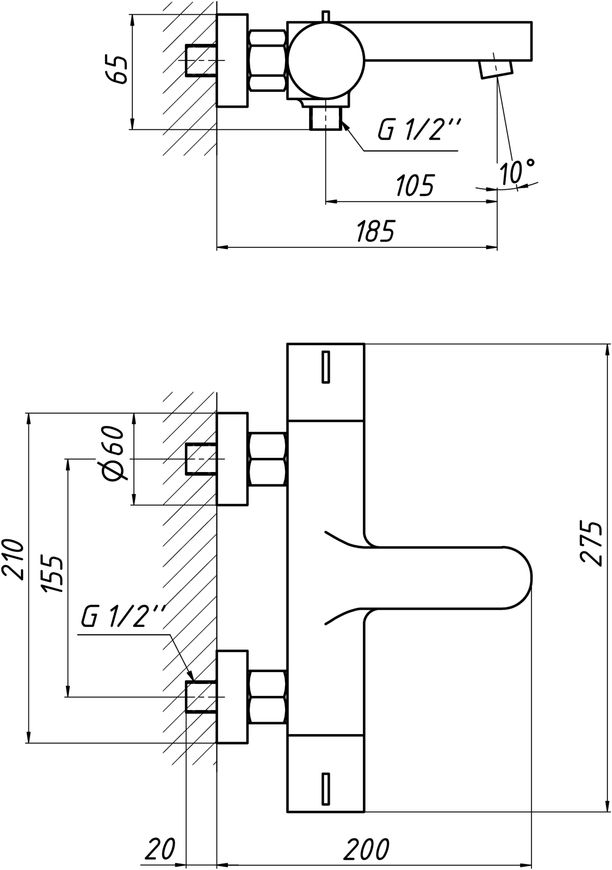 Змішувач для ванни QTAP Votice 30T105-1GC термостатичний - QTVOT30T1051GC