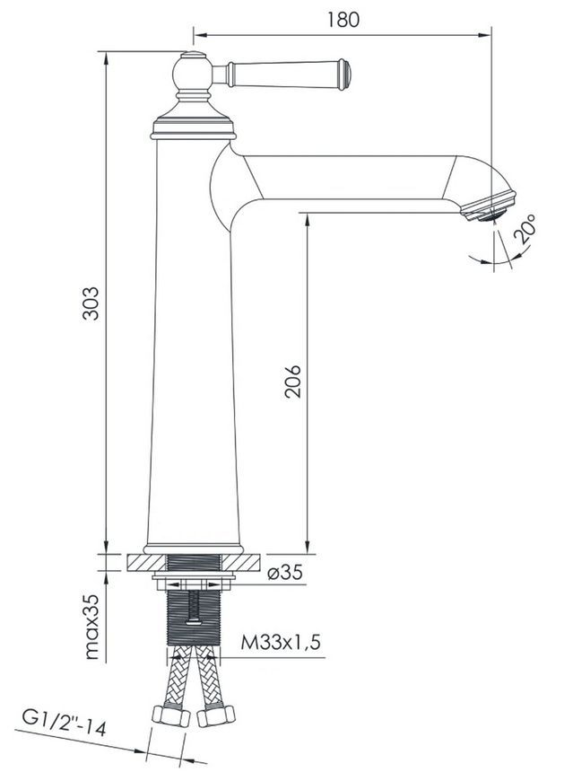 Змішувач для раковини Imprese Hydrant високий brush nickel 35 мм ZMK031806011 - ZMK031806011