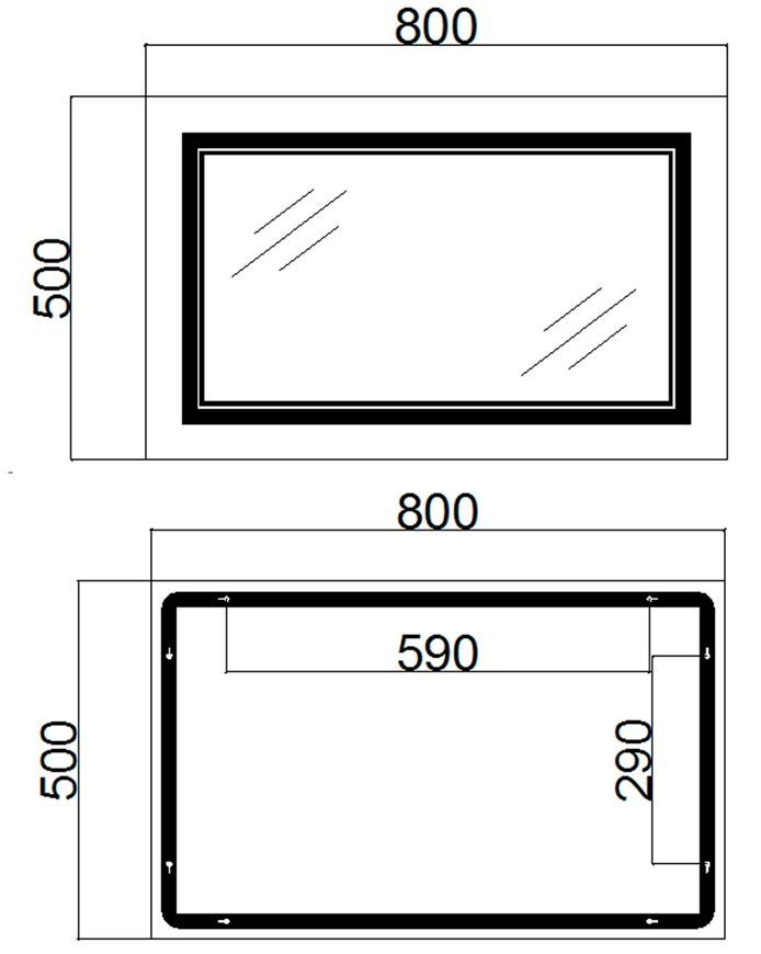 Дзеркало Qtap Cardinal CA1 800х500 прямокутне з LED-підсвічуванням Touch, з антизапотіванням, з димером, рег. темп. кольору (3000-6500K) QT0478C8050