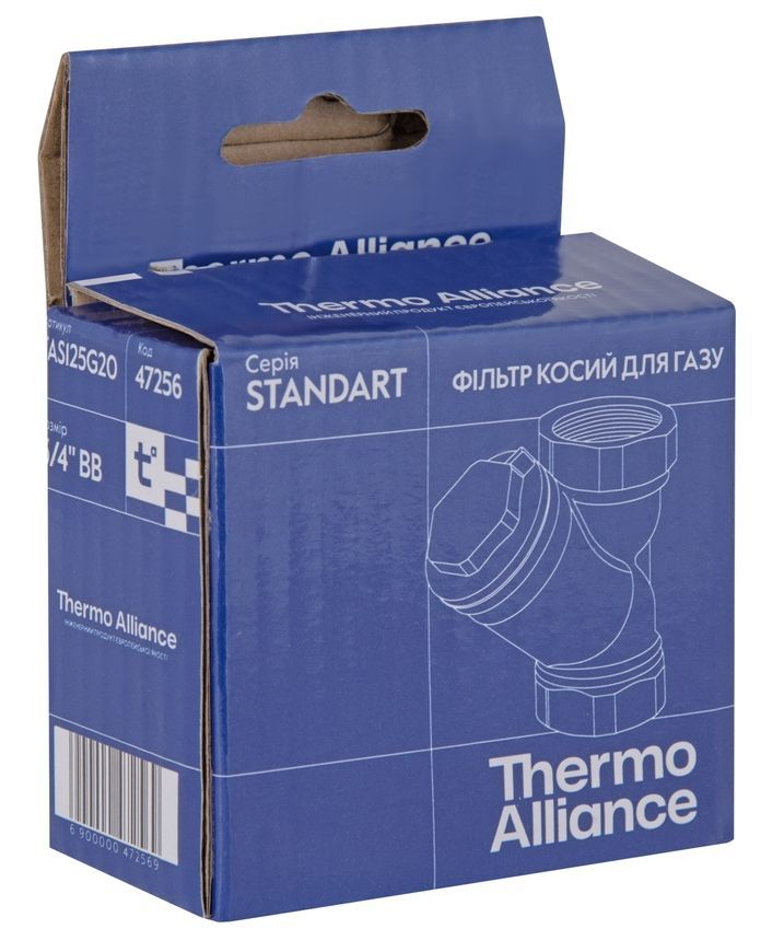 Фільтр для газу косий Thermo Alliance Standart 3/4" ВВ латунь нікель TAS125G20