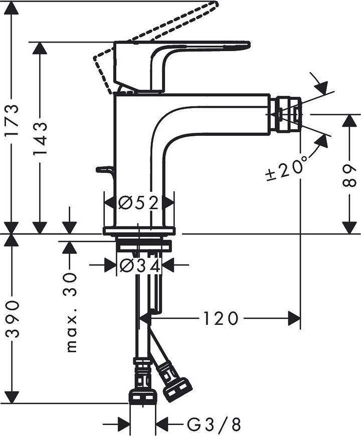 Змішувач для біде HANSGROHE Rebris S 80 хром 72210000 з донним клапаном - 72210000