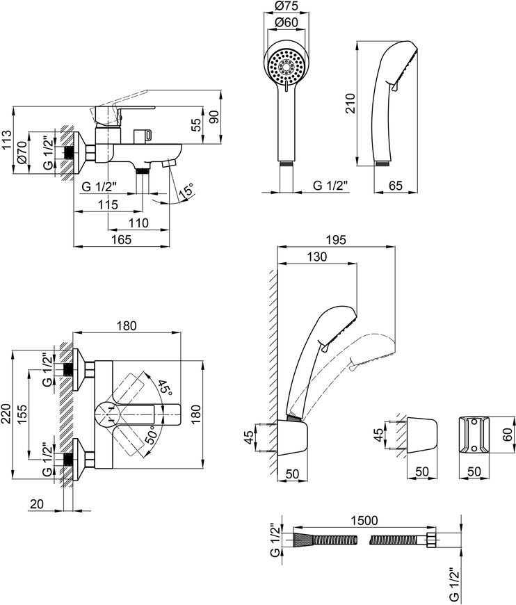 Смеситель для ванны QTAP Alza 3051104GC с коротким изливом - QTALZ3051104GC