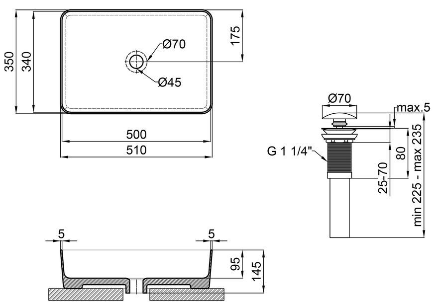 Раковина-чаша QTAP Tern 500х350х145 White с донным клапаном QT1711A055W - QT1711A055W