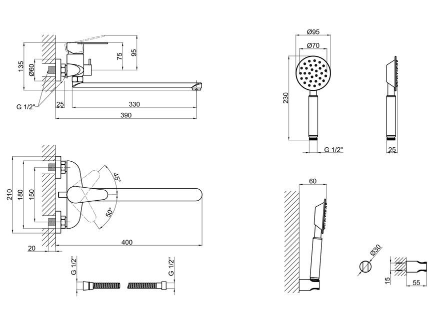 Смеситель для ванны LIDZ Vida 005 Nickel длинный излив LDVID005NKS38087 - LDVID005NKS38087
