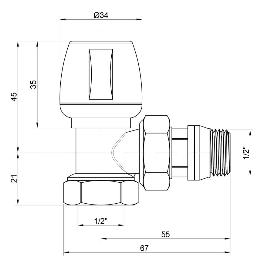 Кран (вентиль) радиаторный Icma 1/2" с антипротечкой угловой №803+940 - 82803AD06940