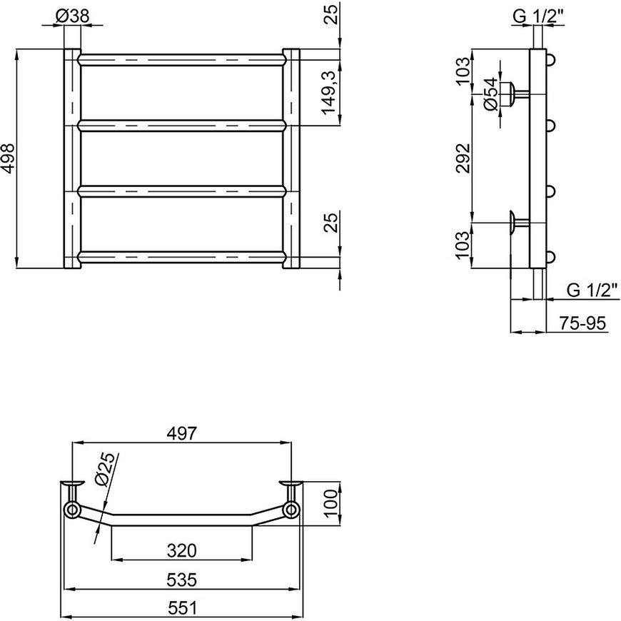 Полотенцесушитель водяной LIDZ Trapezium (CRM) D38/25 500x500 P4 - LTRPZD382550504WAT