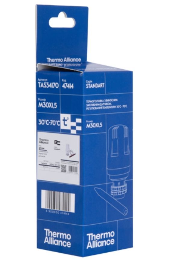 Термостатична головка Thermo Alliance Standart М30х1,5 (30-70&deg;С) з виносним заглибним датчиком TAS34170 - TAS34170