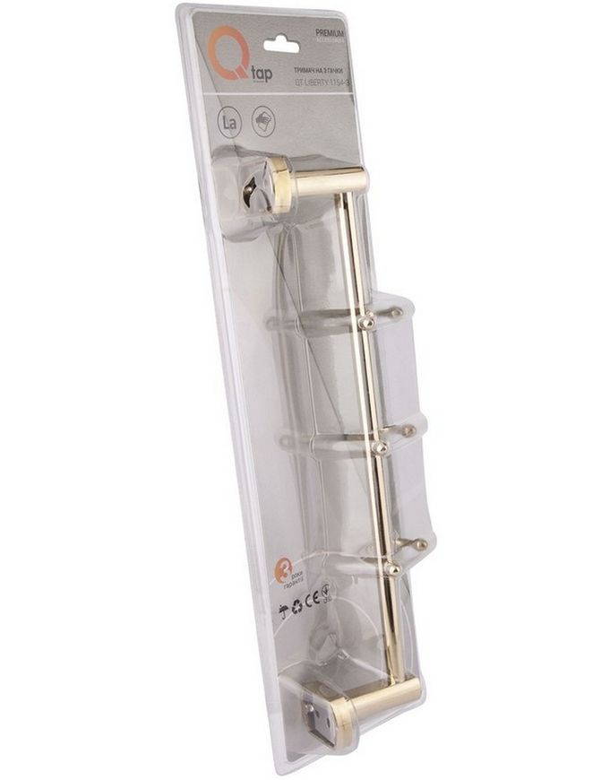 Держатель для полотенец и халатов (крючок) QTAP Liberty ORO 1154-3 золото QTLIBORO11543