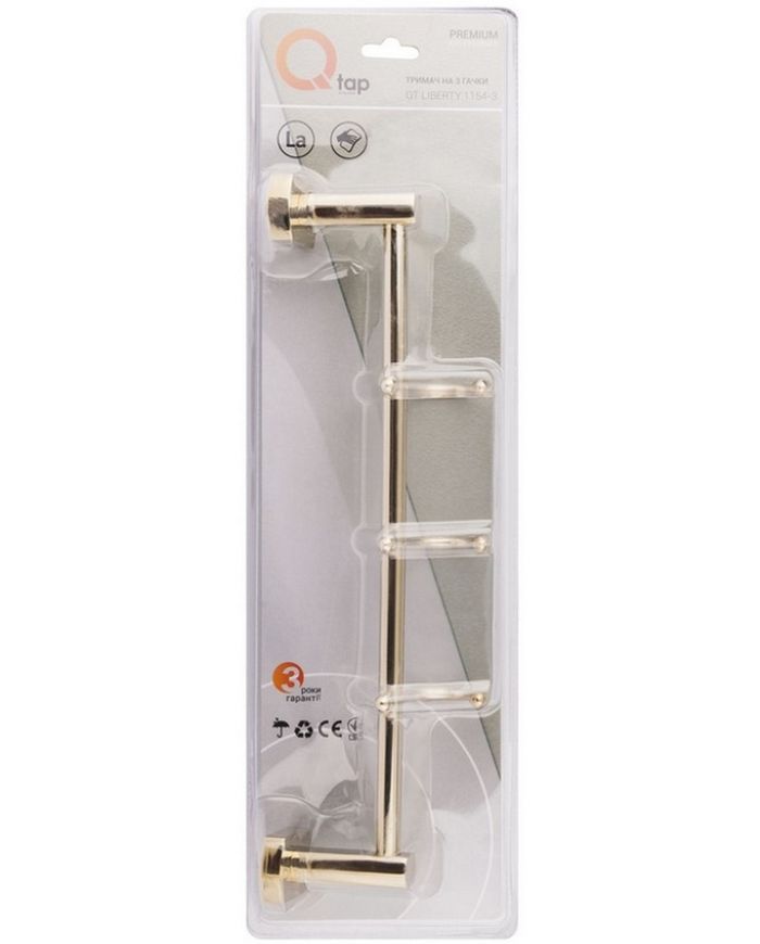 Держатель для полотенец и халатов (крючок) QTAP Liberty ORO 1154-3 золото QTLIBORO11543