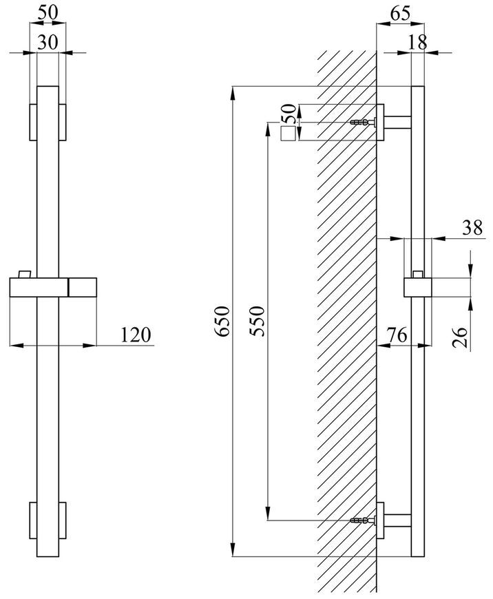 Штанга для душа Kroner KRP Edelstahl Kubus-SCH230 650 мм нержавеющая сталь, черный CV034876 - Kubus-SCH230