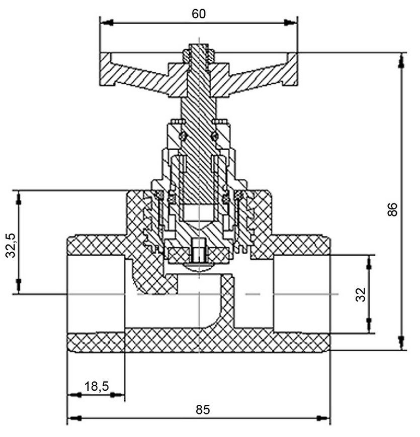 Кран PPR BLUE OCEAN вентильный 32, короткий - BOSSVX32XXXXX