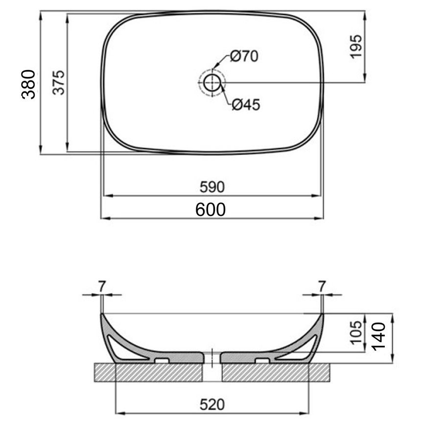 Раковина накладна Qtap Cardinal 600х380х140 овальна White QT04116257W - QT04116257W