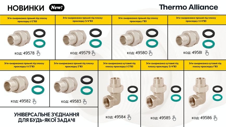 Згін-американка Thermo Alliance Forte 3/4" ВЗ нікельований, кутовий, під плоску прокладку, латунь TAFG191W20
