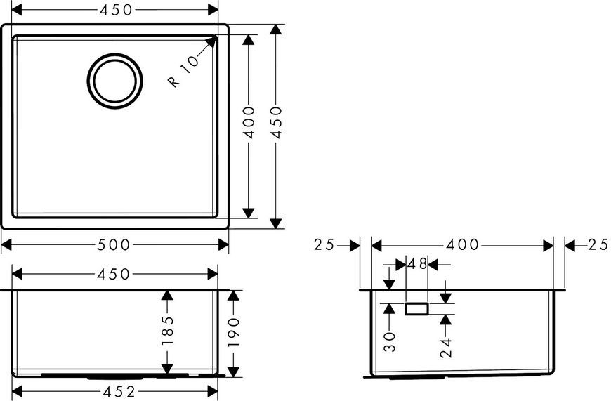 Кухонная мойка HANSGROHE под столешницу S71 S719-U450 Stainless Steel 43426800 нержавеющая сталь - 43426800