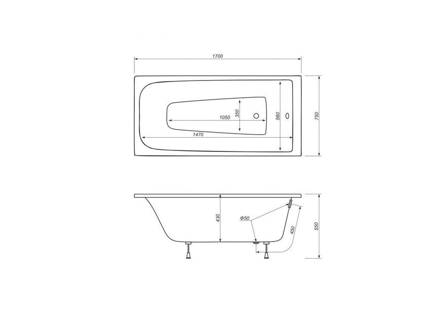 Ванна акрилова SV PLAST Cedros 170x75 з ніжками - SV-C-170-75