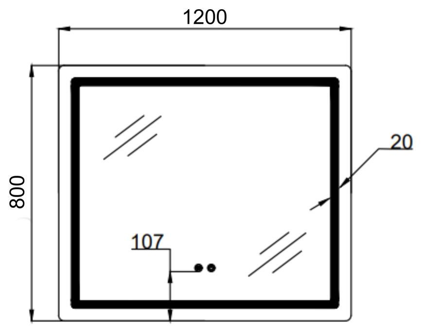Зеркало настенное прямоугольное Qtap Mideya MI2 1200&times;800 с LED-подсветкой Touch, антизапотеванием, диммером, рег. яркости QT2078F12080