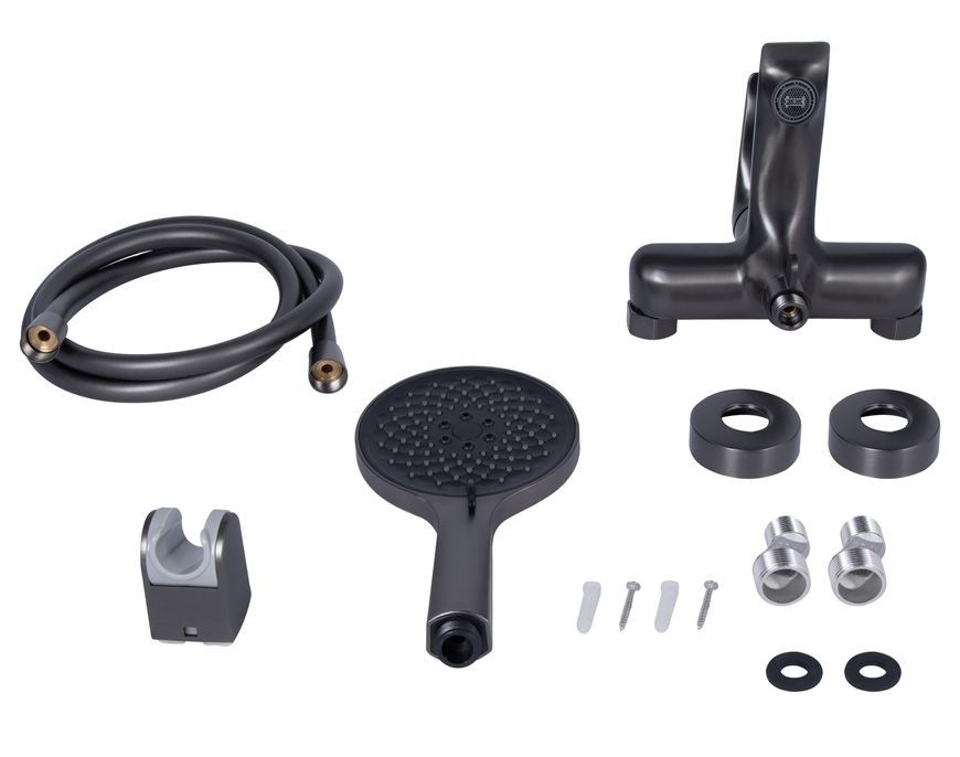 Смеситель для ванны Qtap Vlasta New с душевым гарнитуром Gunmetal Black PVD QTVLA259GMB45643 - QTVLA259GMB45643