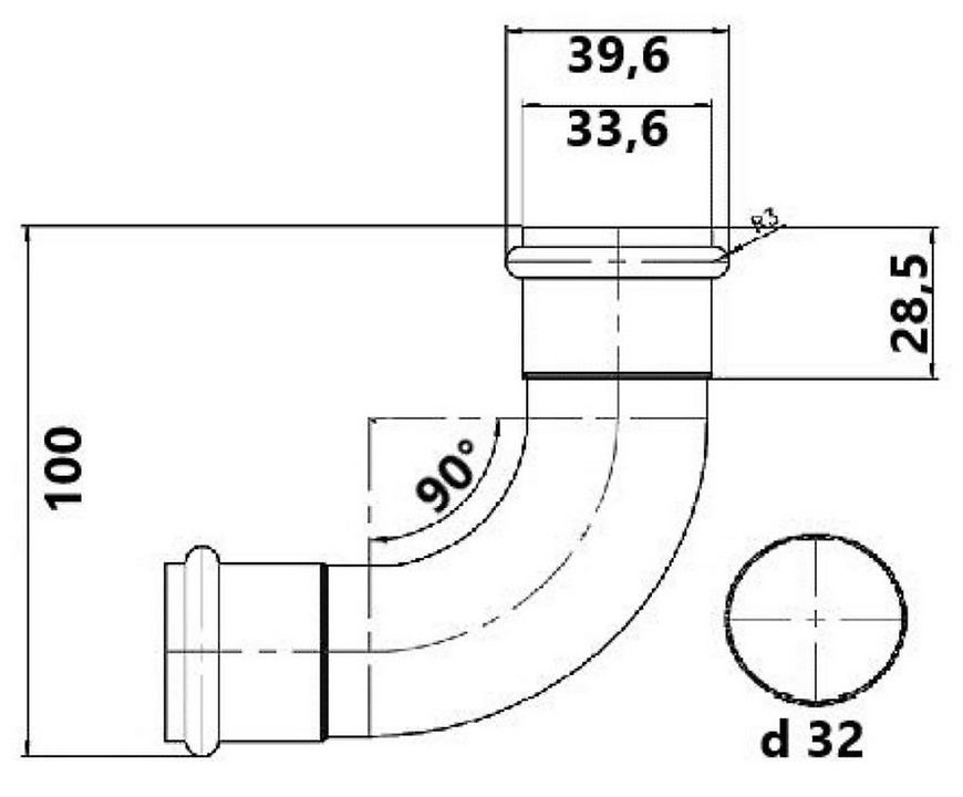 Колено McALPINE 90&deg; хром латунь 32х32 мм RS13