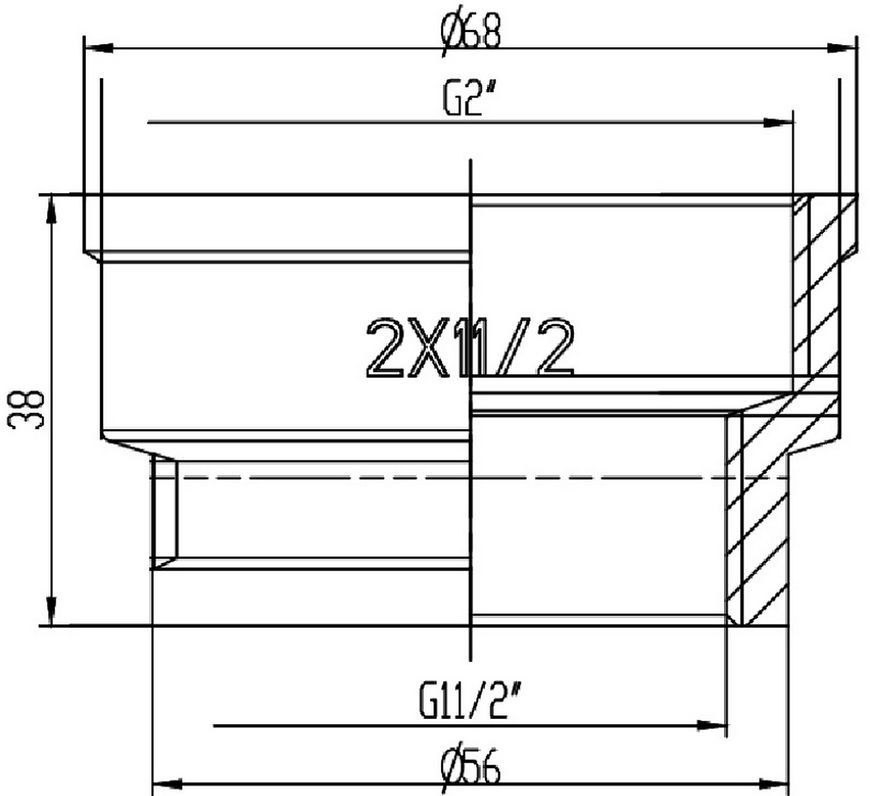 Муфта латунна SD Forte 2"х1 1/2" редукційна нікельована SF3575040