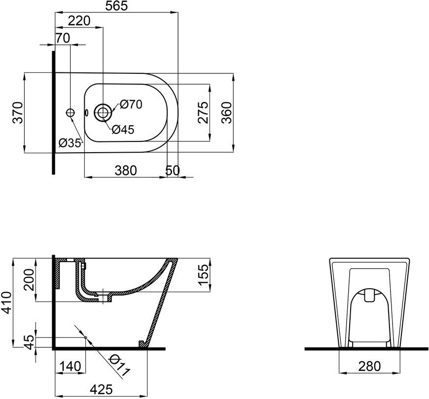 Биде напольное QTAP Stork 560х360х410 White QT15443378W - QT15443378W