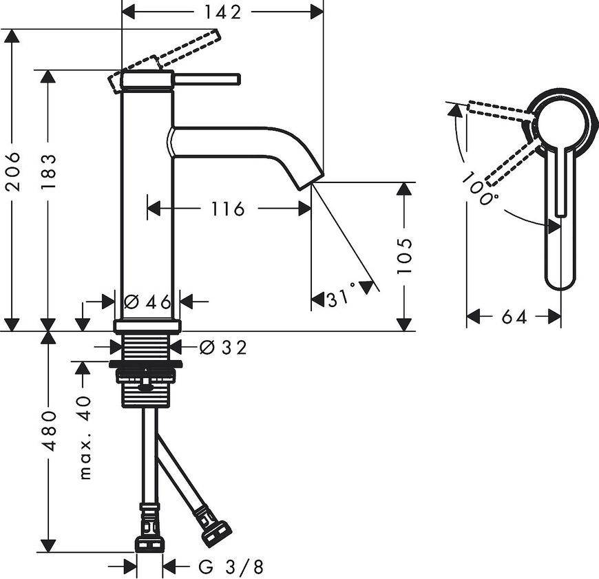 Змішувач для раковини HANSGROHE Tecturis S 110 CoolStart EcoSmart+ Matt Black 73312670 чорний матовий - 73312670
