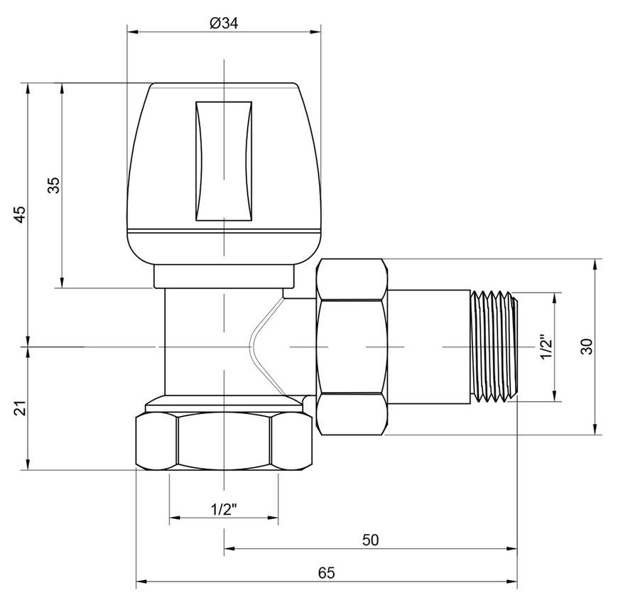 Кран (вентиль) радіаторний Icma 1/2" кутовий №803 82803AD06