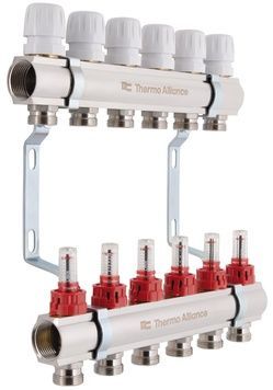 Колектор з витратомірами Thermo Alliance Standart 1" 6 виходів 3/4" SD235W6 латунь - SD235W6