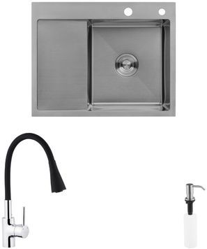 Кухонная мойка Kroner KRP Geb&uuml;rstet 6350RHM с смесителем Kuche-C031BLK и дозатором CVS30127 KRG6350RHMC031BLKSPECG049 - KRG6350RHMC031BLKSPECG049