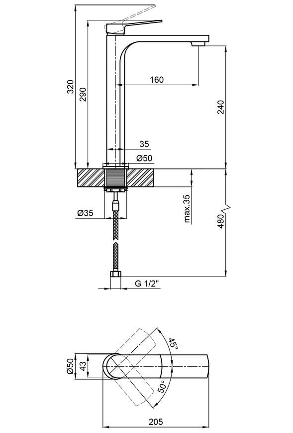 Змішувач для умивальника QTAP Slavonice 1042H103B високий чорний - QTSLA1042H103B