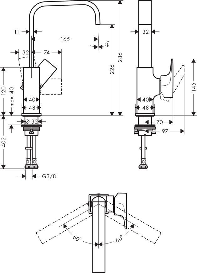 Змішувач для раковини HANSGROHE Metropol 230 хром 32511000 з донним клапаном - 32511000