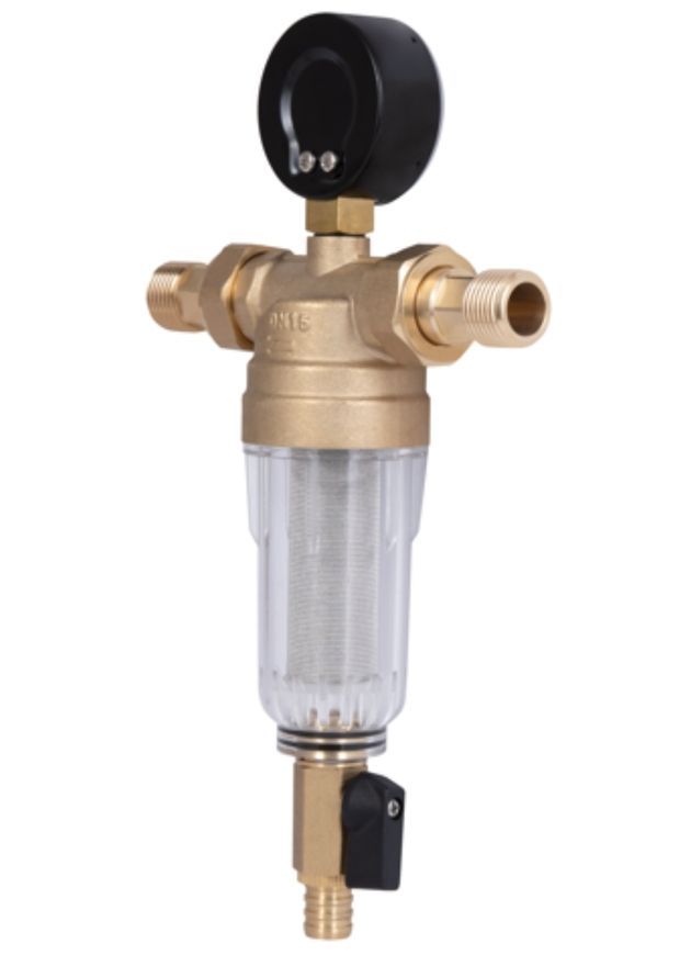 Фильтр самопромывной с манометром Thermo Alliance Standart 1/2" тонкой очистки, с пластиковой колбой TAS128W15 - TAS128W15