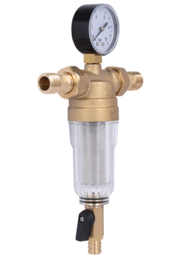 Фильтр самопромывной с манометром Thermo Alliance Standart 1/2" тонкой очистки, с пластиковой колбой TAS128W15 - TAS128W15