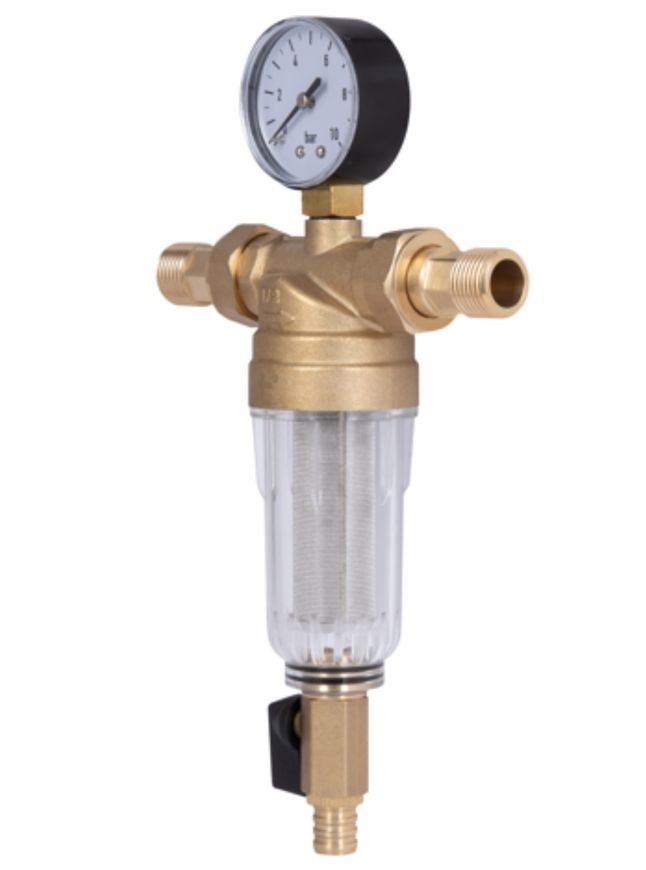 Фильтр самопромывной с манометром Thermo Alliance Standart 1/2" тонкой очистки, с пластиковой колбой TAS128W15 - TAS128W15