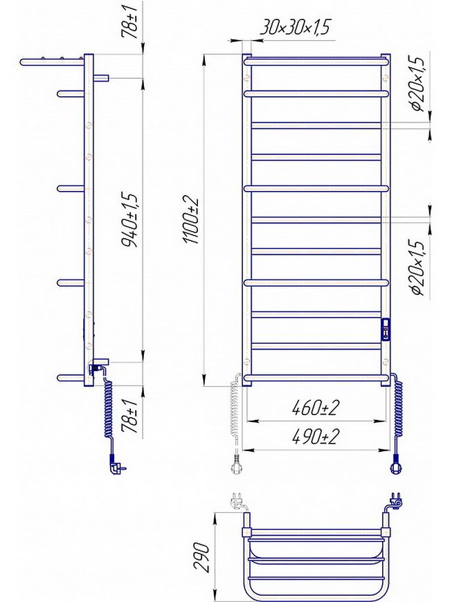 Рушникосушарка електрична MARIO Люксор-I 1100x500/290 TR K - 2.3.6102.11.P