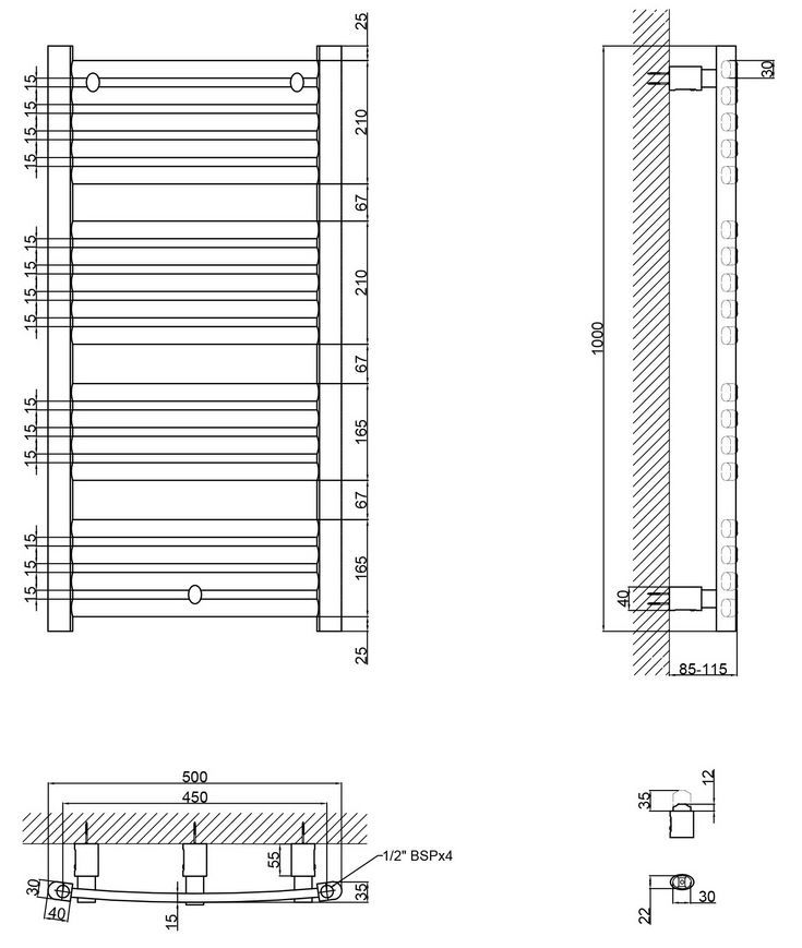 Рушникосушарка водяна QTAP Dias (BLA) P18 1000x500 HY чорна - QTDIASBLAP181000500HY