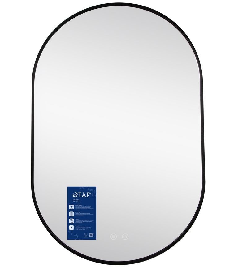 Зеркало настенное овальное Qtap Scorpio SC1 600x900 мм с LED-подсветкой Touch, антизапотеванием, диммером, рег. темп. цвета (3000-6500 К) Black QTSC600900