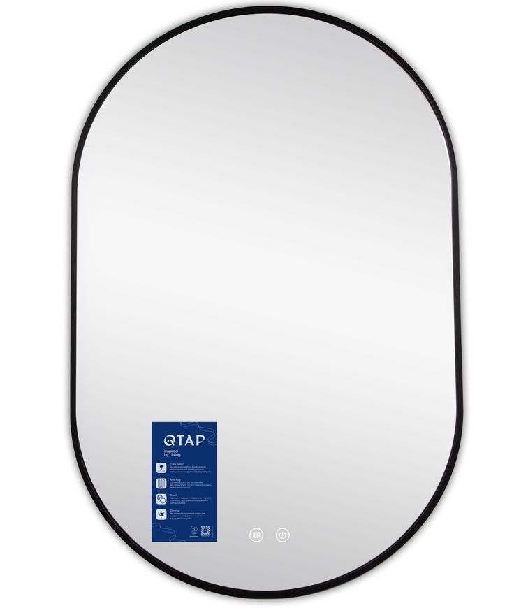 Зеркало настенное овальное Qtap Scorpio SC1 600x900 мм с LED-подсветкой Touch, антизапотеванием, диммером, рег. темп. цвета (3000-6500 К) Black QTSC600900