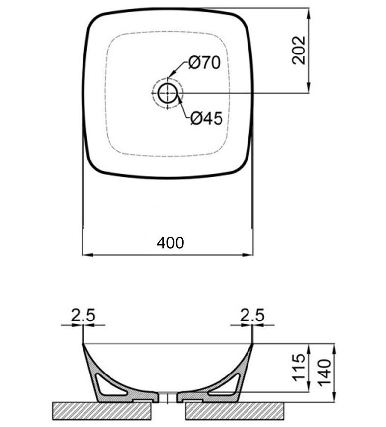 Раковина-чаша Qtap Kolibri накладна квадратна 400x400x140 White QT10116303W - QT10116303W