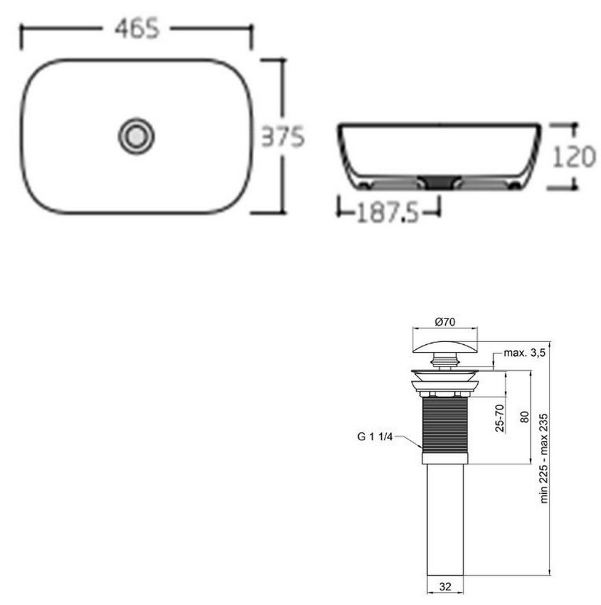 Раковина-чаша Qtap Aquarius 465x375x120 White з донним клапаном PU02 QT21112185WN47295 - QT21112185WN47295