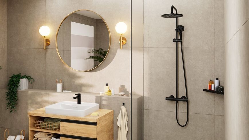 Душова система HANSGROHE Vernis Blend Showerpipe 240 1jet з термостатом 26426670 чорна матова - 26426670