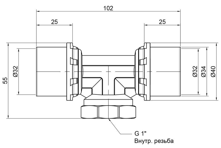 Тройник пресс-фитинг ICMA 32х1"х32 ВР №408 - 81408AFGQ06