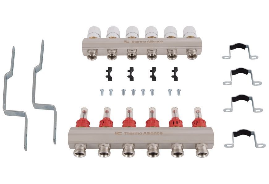 Коллектор с расходомерами Thermo Alliance Standart 1" 6 выходов 3/4" SD235W6 латунь - SD235W6