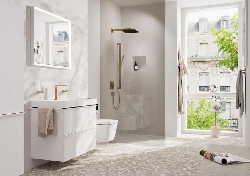 Змішувач для раковини на 2 отвори HANSGROHE Tecturis E 150 CoolStart EcoSmart+ Brushed Bronze 73053140 бронза з д/к - 73053140