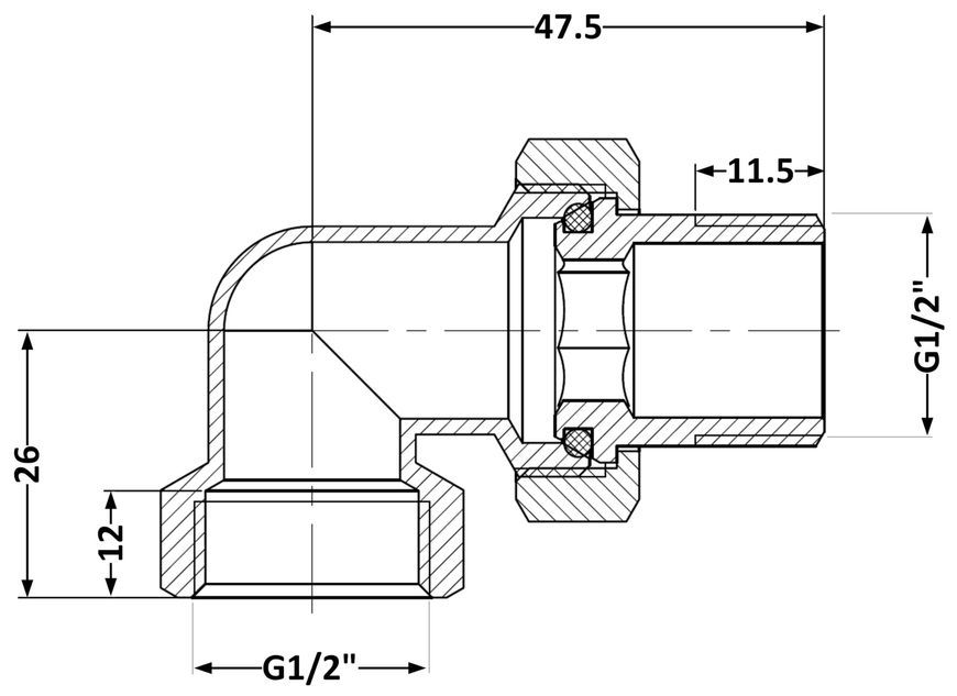 З'єднання згін-американка Thermo Alliance Standart 1/2" ВЗ кутове латунь нікель TAS191W15