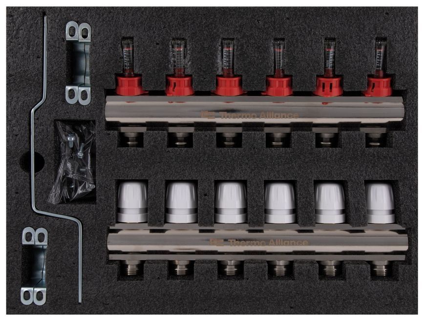 Коллектор с расходомерами Thermo Alliance Standart 1" 6 выходов 3/4" SD235W6 латунь - SD235W6
