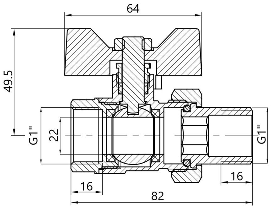 Кран шаровой с американкой Thermo Alliance Base прямой 1" ВН PN40 латунь SD221W25 - SD221W25