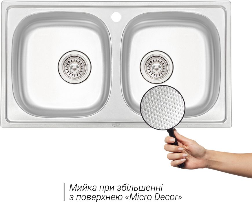Кухонна мийка QTAP 7843-B Micro Decor 0,8 мм (180) дві чаші - QT7843BMICDEC08