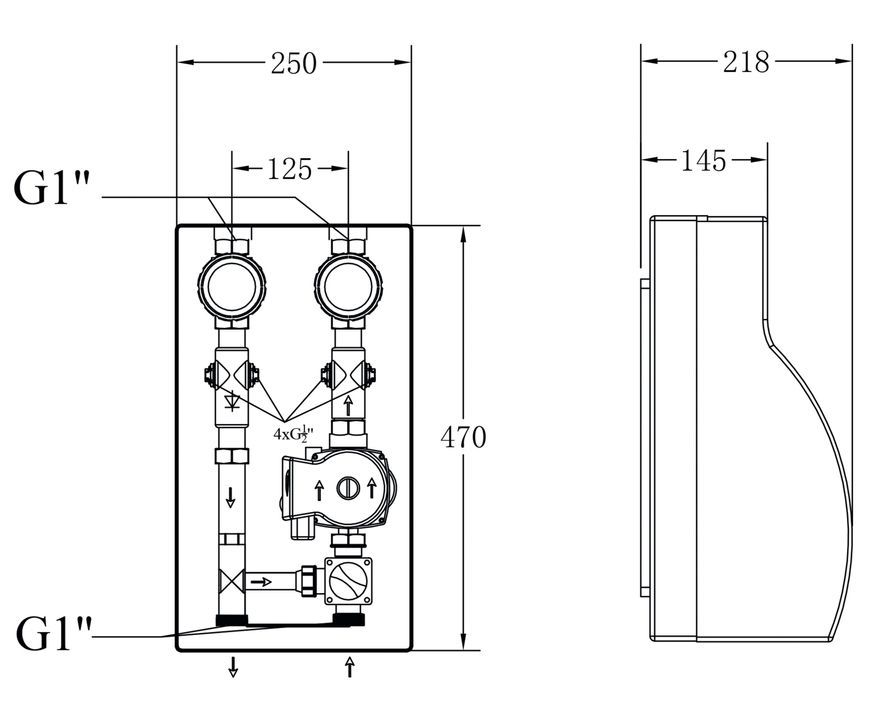 Насосная группа Thermo Alliance Forte Quick System с трехходовым клапаном без сервомотора 1" (без насоса) правое подкл. TAF-QSPGR3