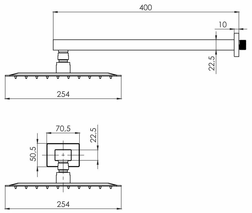 Верхний душ с кронштейном Volle Cascada R85 250х250 мм cromo 1586.180101 хром - 1586.180101